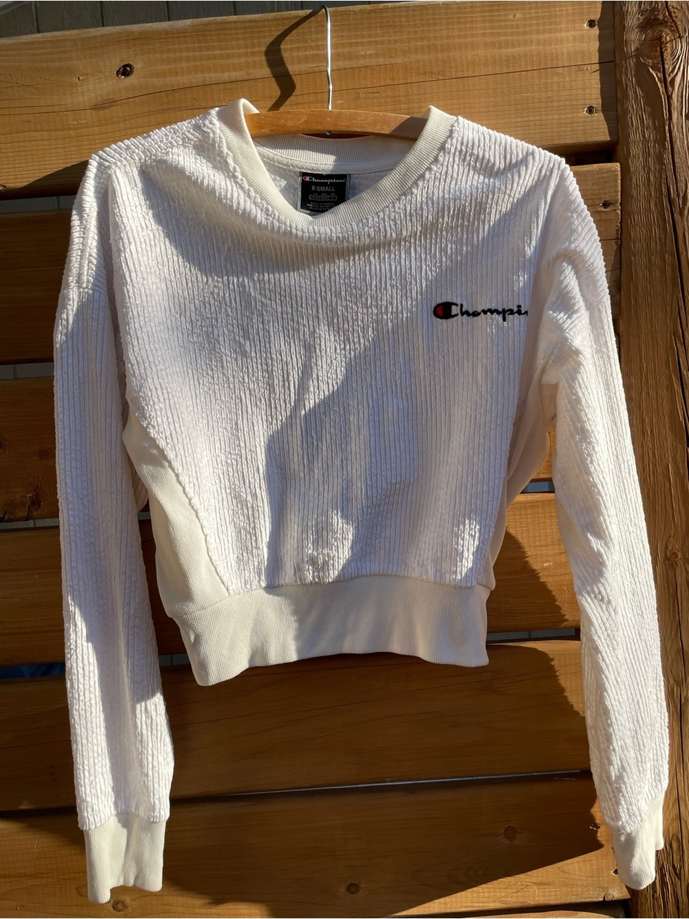 Champion White Textured Cropped Crewneck Sweatshirt XS